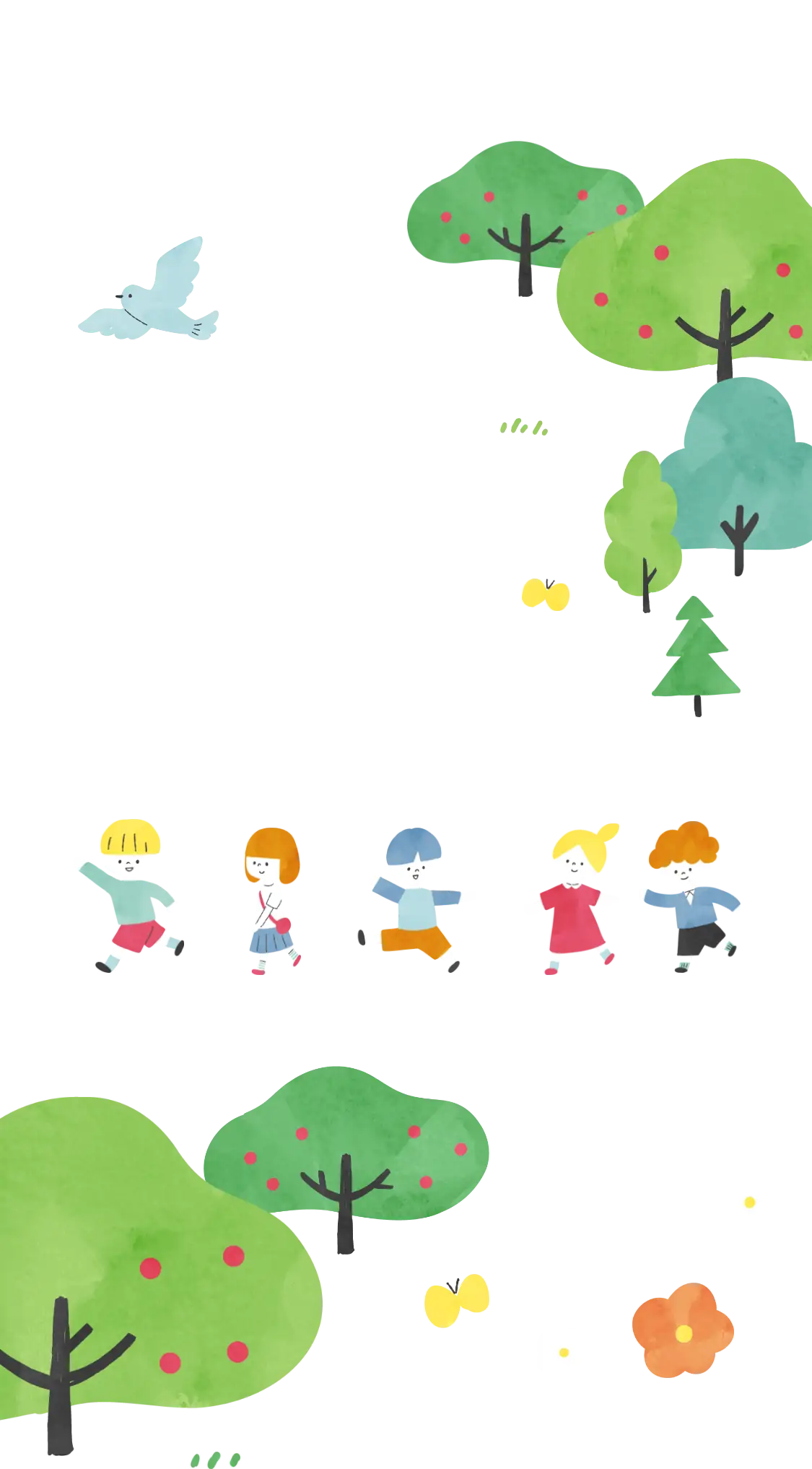 こどもと木々の背景イラスト