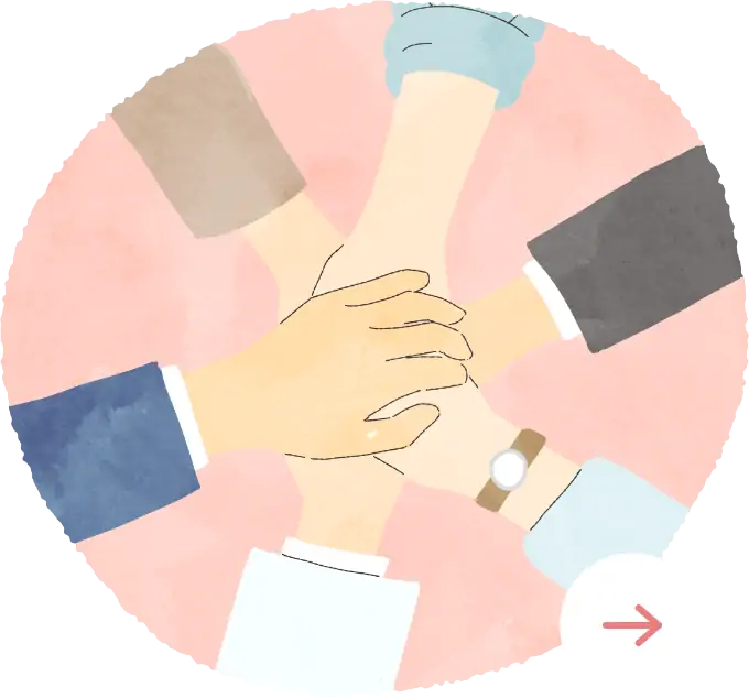 チームが手を重ねる画像